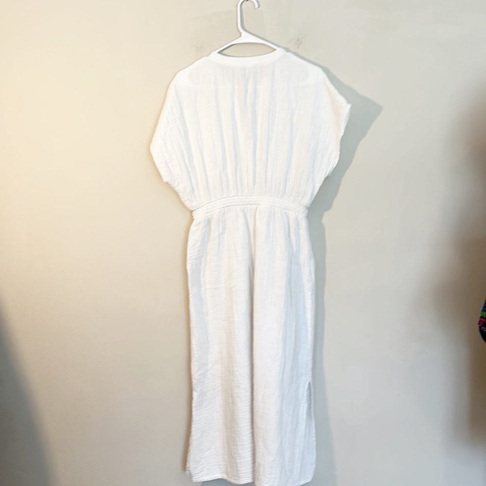 Ann Taylor LOFT white cotton gauzy button down shirt midi dress women size M - Picture 8 of 8